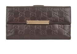 Gucci GG Embossed Long Wallet, Leather, Brown, MII, 2*